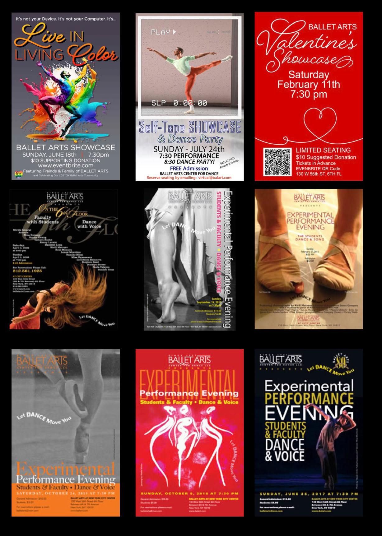 Poster images from various Showcase Performances at Ballet Arts 