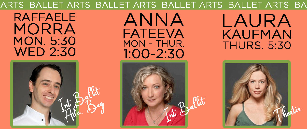 Ballet Arts graphic featuring special events or guest teachers in the coming days.